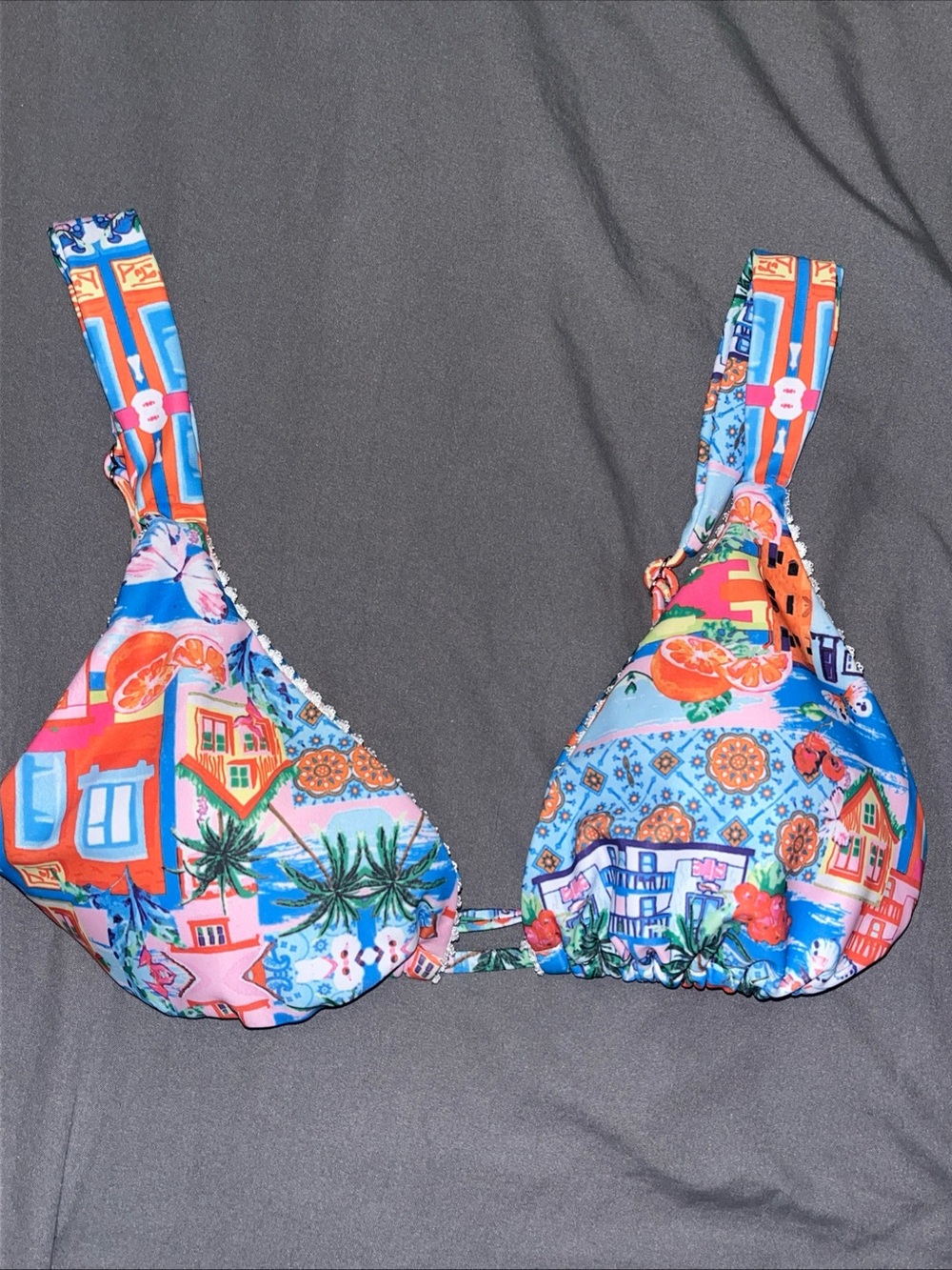 Target Multicolor Tropical Print Bikini Top - Blue, Orange, Pink